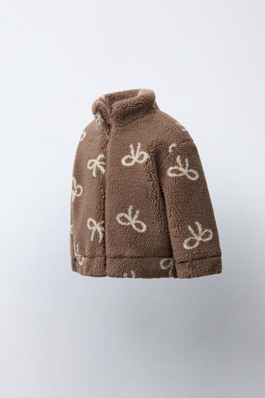 FAUX SHEARLING JACKET WITH BOWS - Brown by Zara - Image 1
