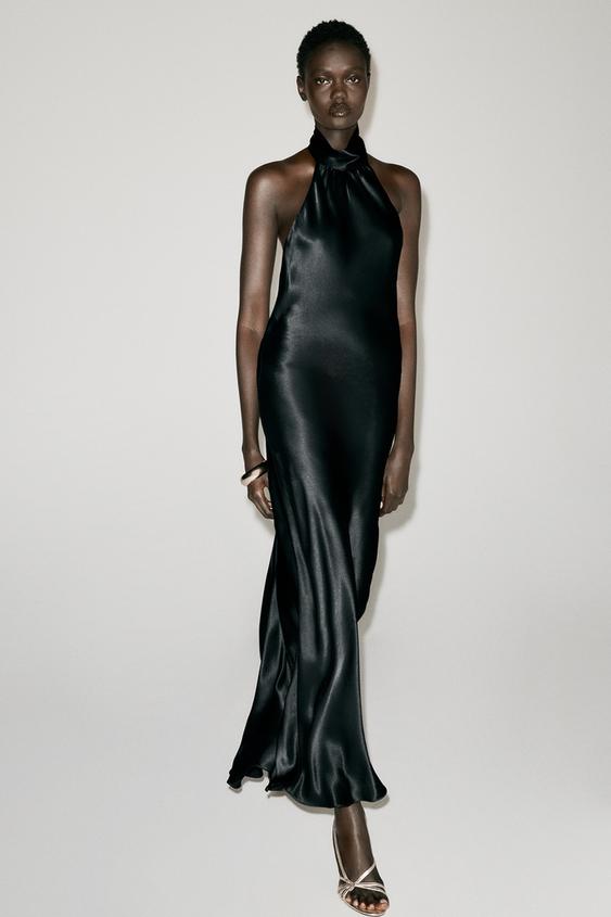 VESTIDO HALTER SATINADO ZW COLLECTION - Negro de Zara - Imagen 0