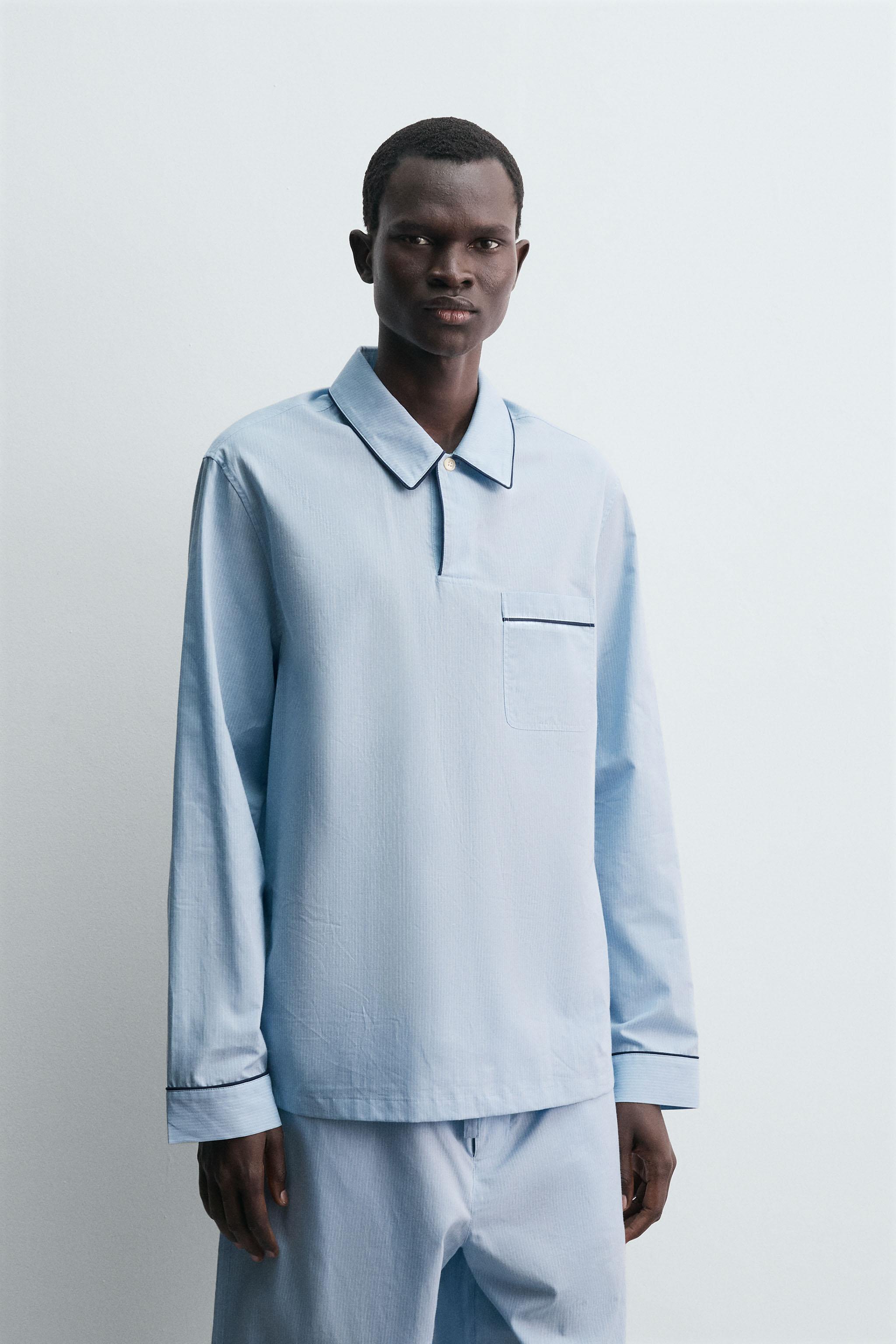 pokkoriD　半袖2点 JACQUARD PAJAMA POLO SHIRT - Sky blue | ZARA Canada