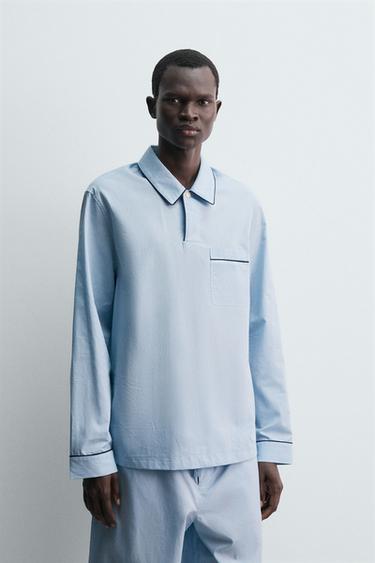 CHEMISE POLO PYJAMA JACQUARD - Bleu ciel de Zara - Image 1