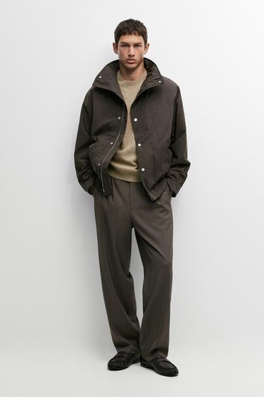 Blouson col cheminée en coton mélangé - Marron chiné de Zara - Image 0