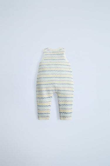 ZIGZAG STRIPE KNIT DUNGAREES - Ecru by Zara - Image 1