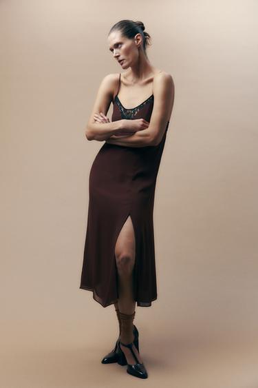 ZW COLLECTION LACE SLIP DRESS - Burgundy by Zara - Image 0