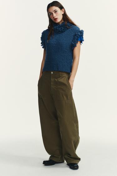 GILET EN MAILLE À FRANGES - Bleu de Zara - Image 4