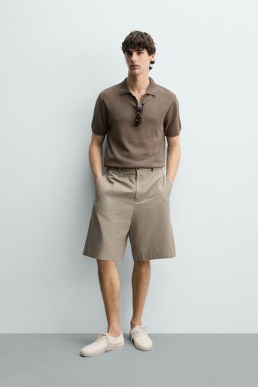 POLO REGULAR FIT EN MAILLE DE COTON ET DE LIN - Vison de Zara - Image 0