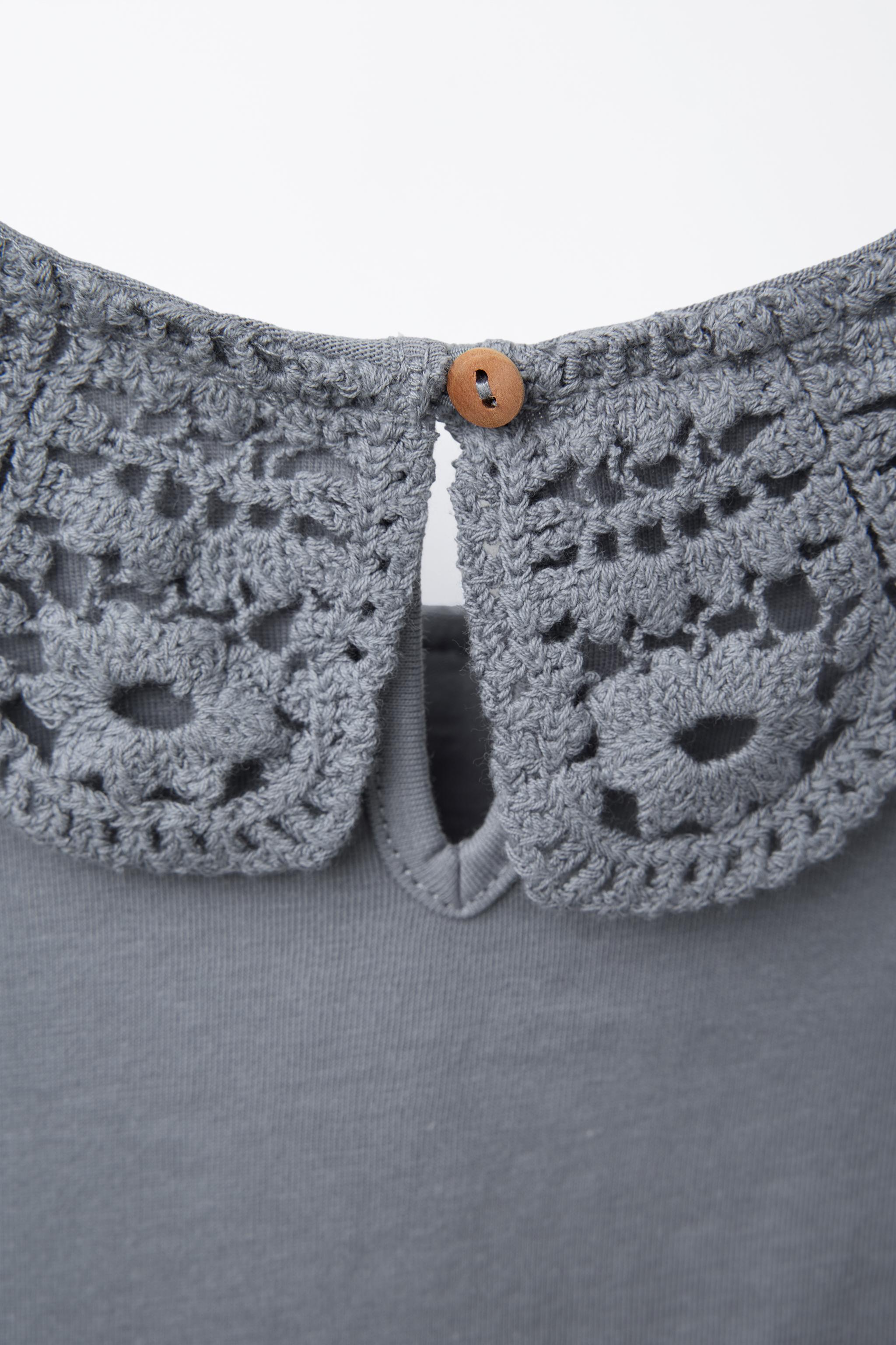 CROCHET COLLAR T-SHIRT - Blue / Gray | ZARA United States