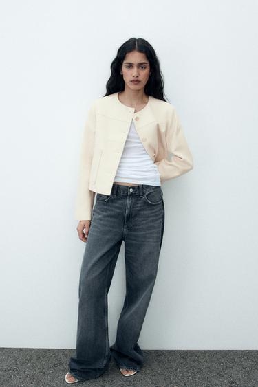 Zara ROUND NECK SHORT JACKET - Ecru