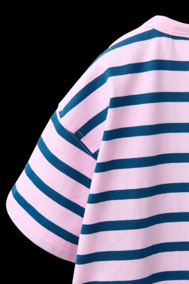 STRIPED T-SHIRT WITH EMBROIDERED HEART - Sky blue by Zara