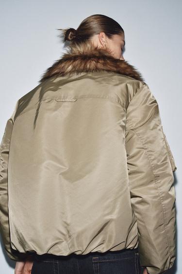 VESTE BOMBER COL EFFET FOURRURE ZW COLLECTION - Vert olive de Zara - Image 4