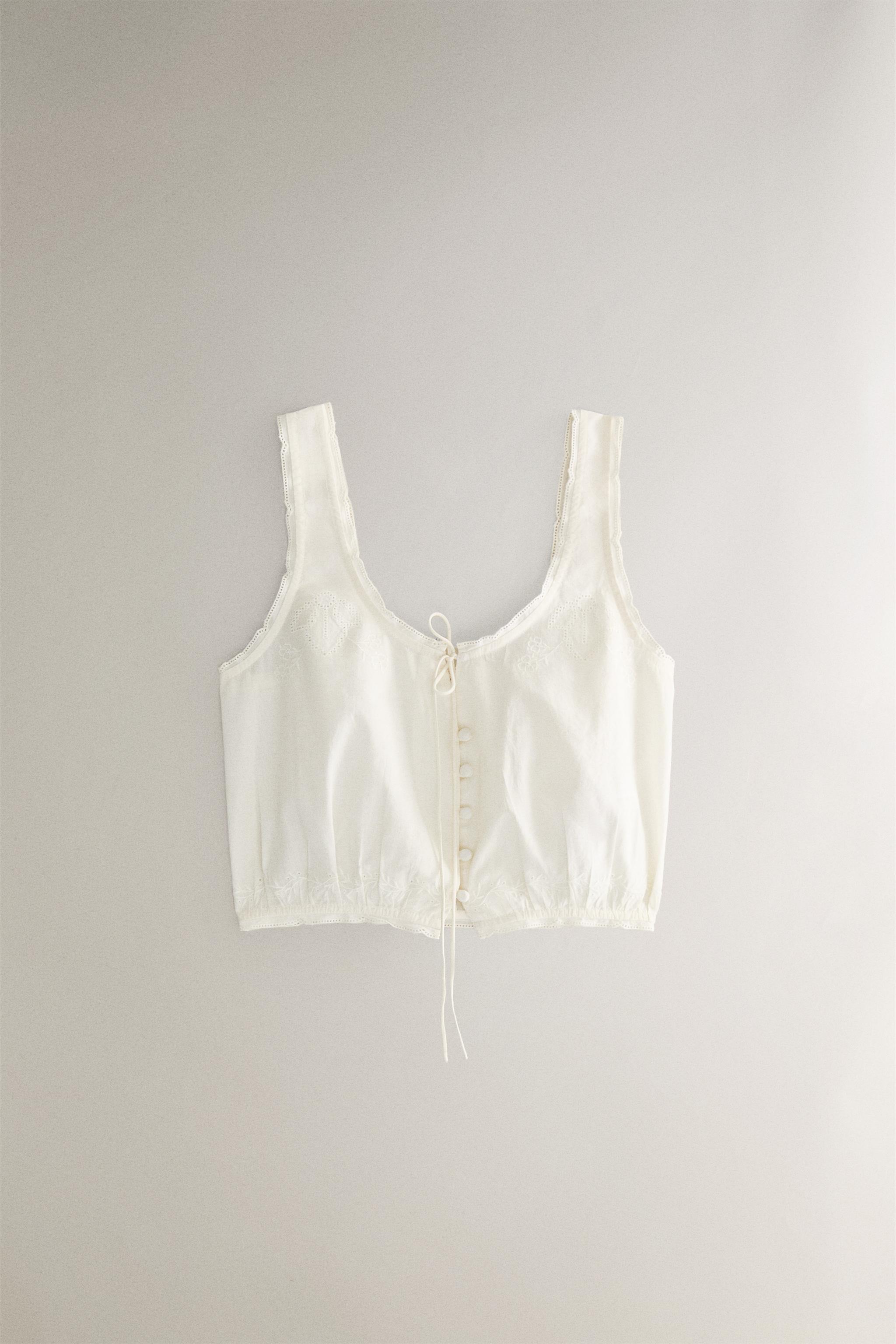 GATHERED LACE COTTON TOP - Ivory | ZARA Canada