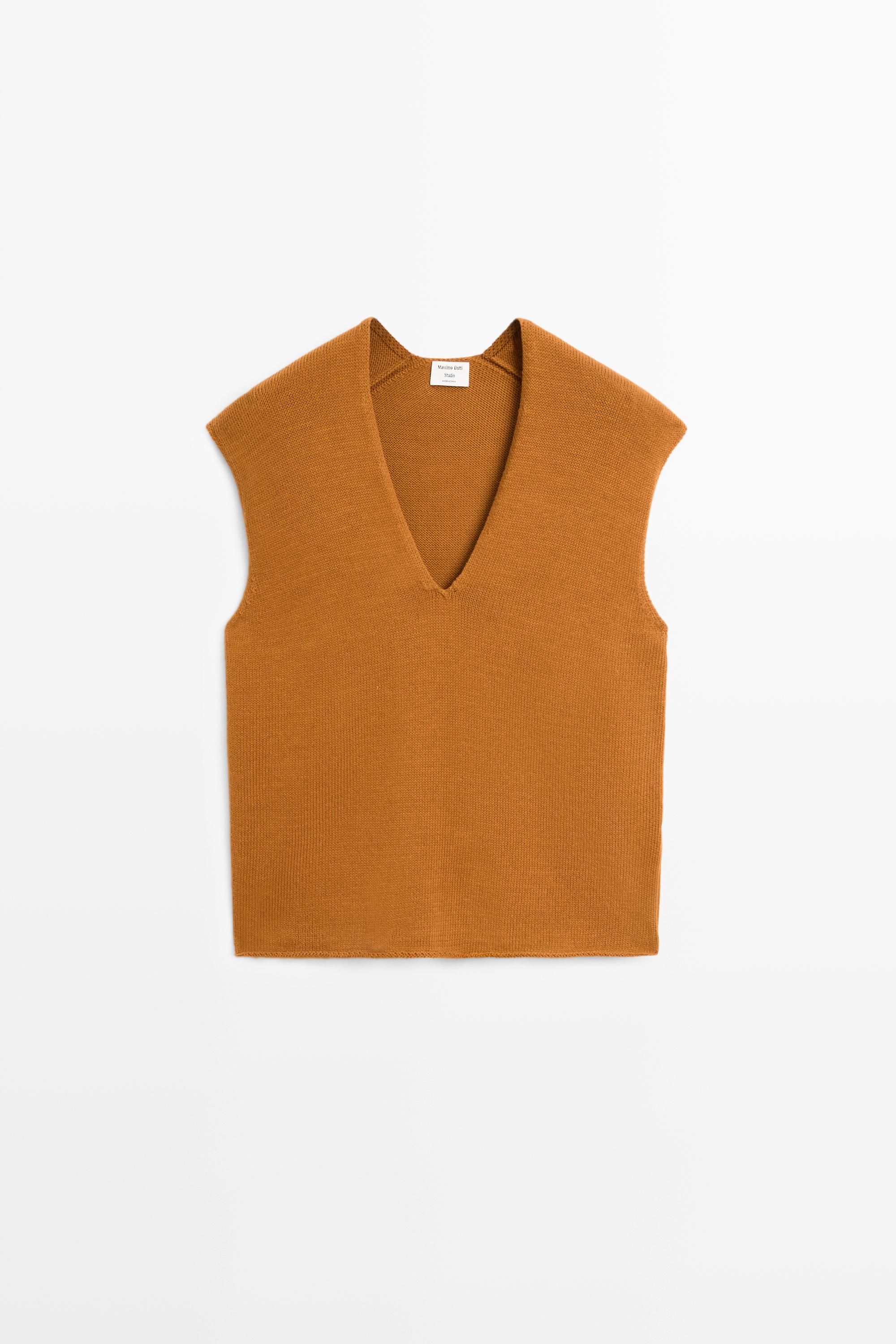 100% Cotton V-Neck Vest - STUDIO - Champagne | ZARA United States