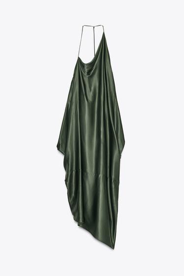 Zara ZW COLLECTION ASYMMETRIC SATIN DRESS - Khaki