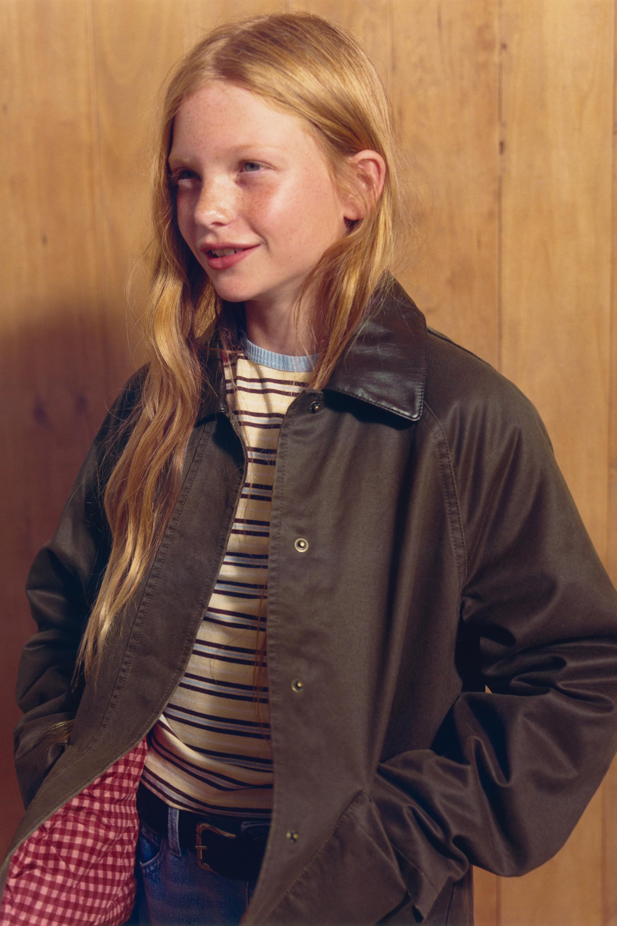 WAXED JACKET WITH CONTRAST COLLAR — Brown