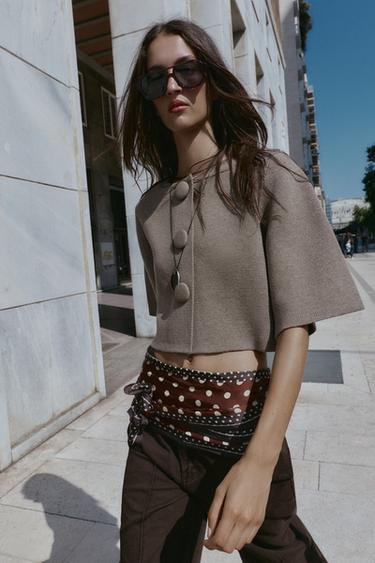 COVERED BUTTON KNIT CARDIGAN - Brown / Taupe by Zara - Image 2