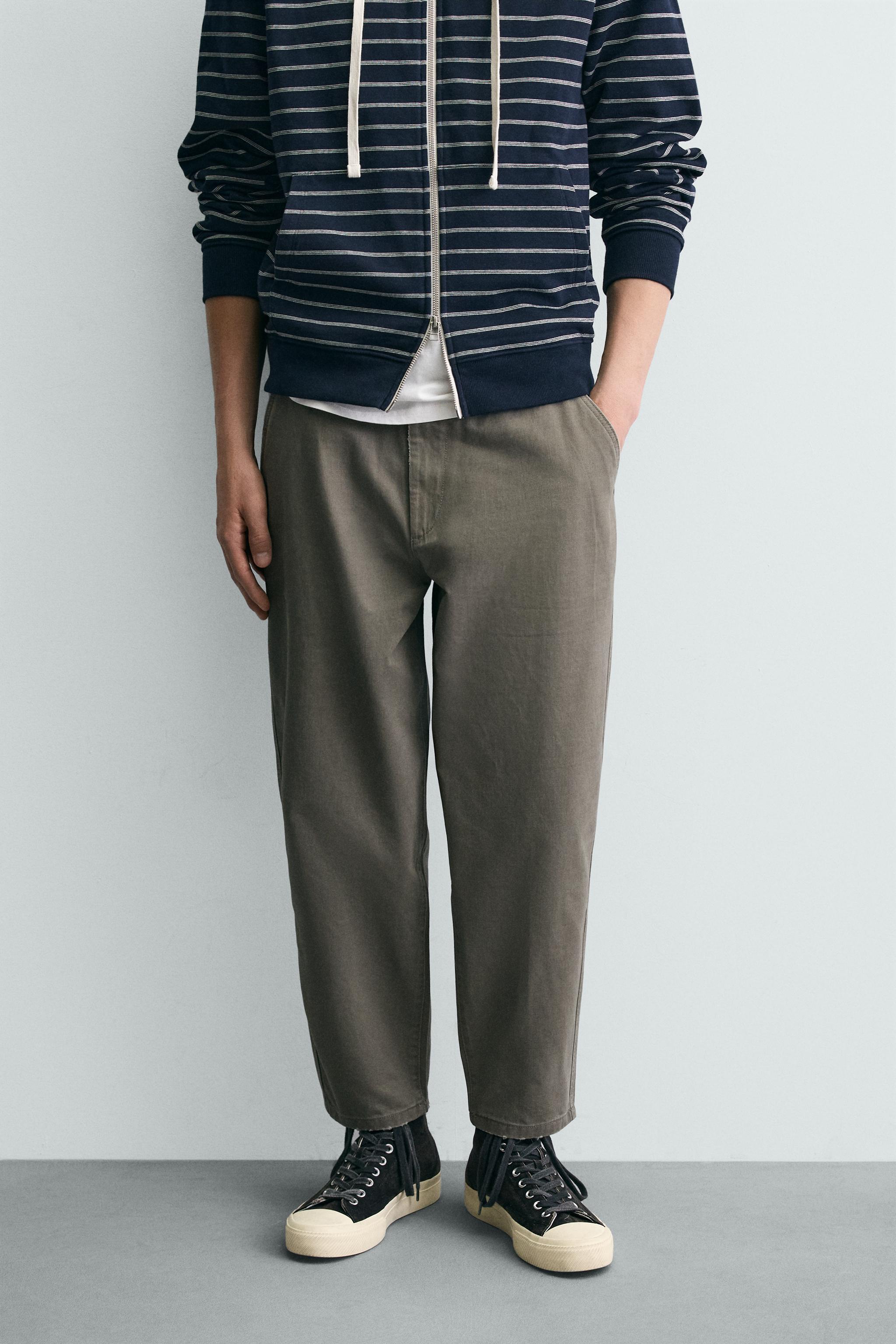 WASHED CARROT FIT TROUSERS — Khaki