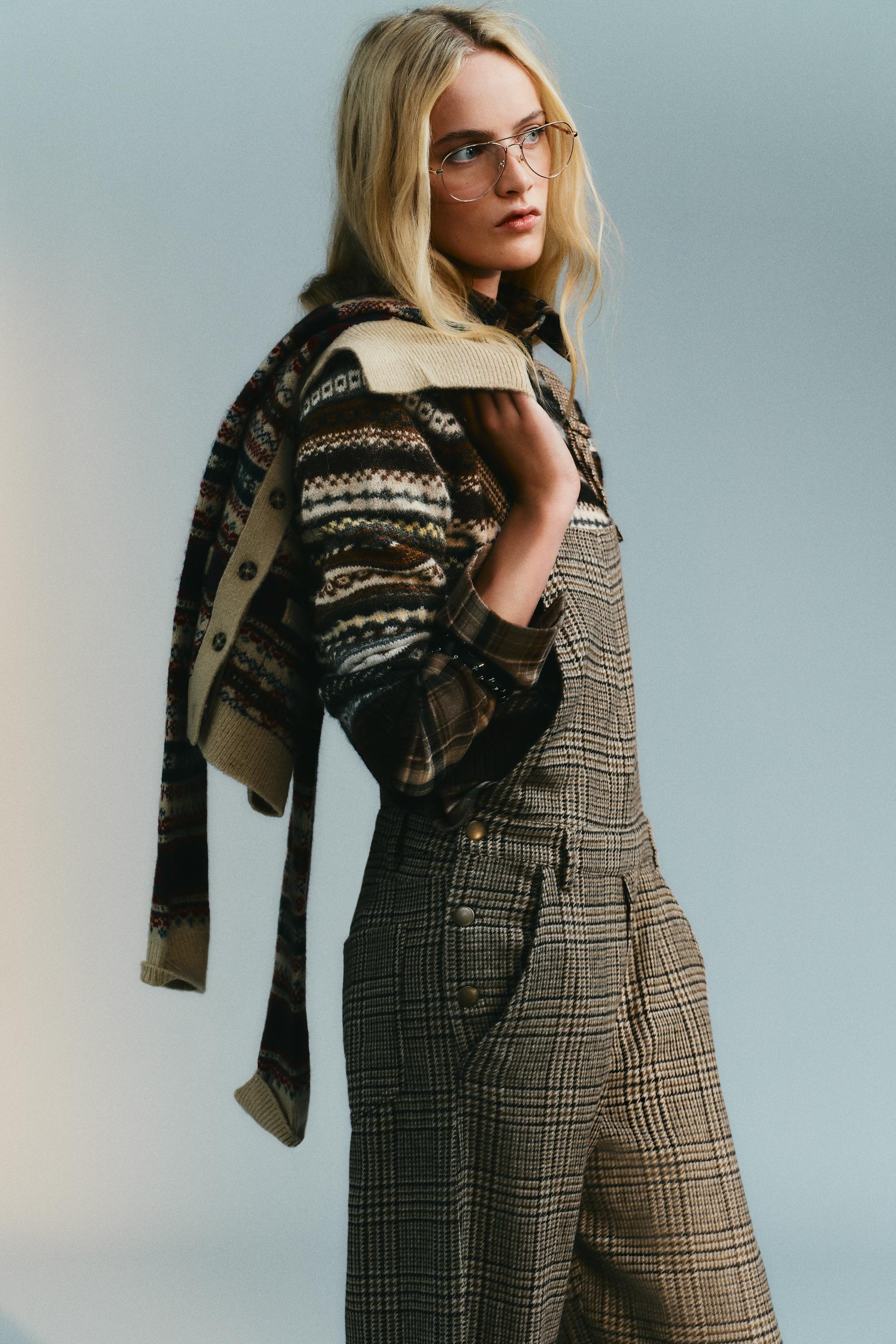 PLAID WOOL BLEND LONG JUMPSUIT