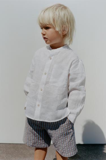 100% LINEN SHIRT WITH STAND COLLAR - Ecru by Zara