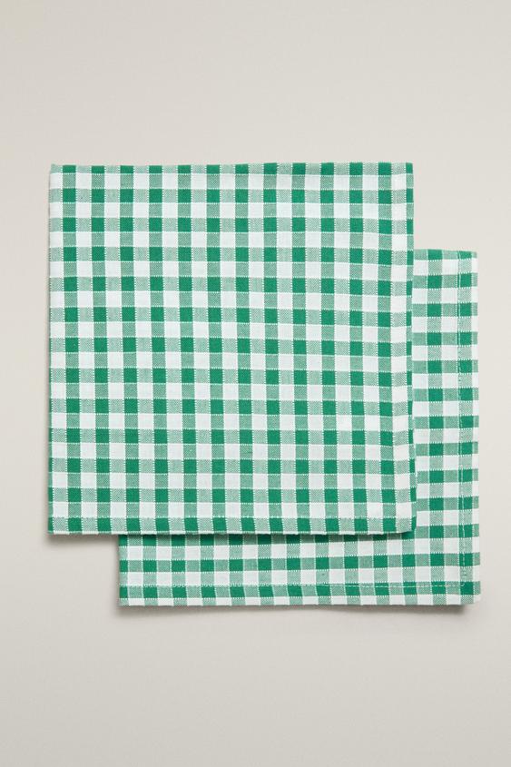 Zara GINGHAM NAPKIN PACK (PACK OF 2) - Green - Image 0