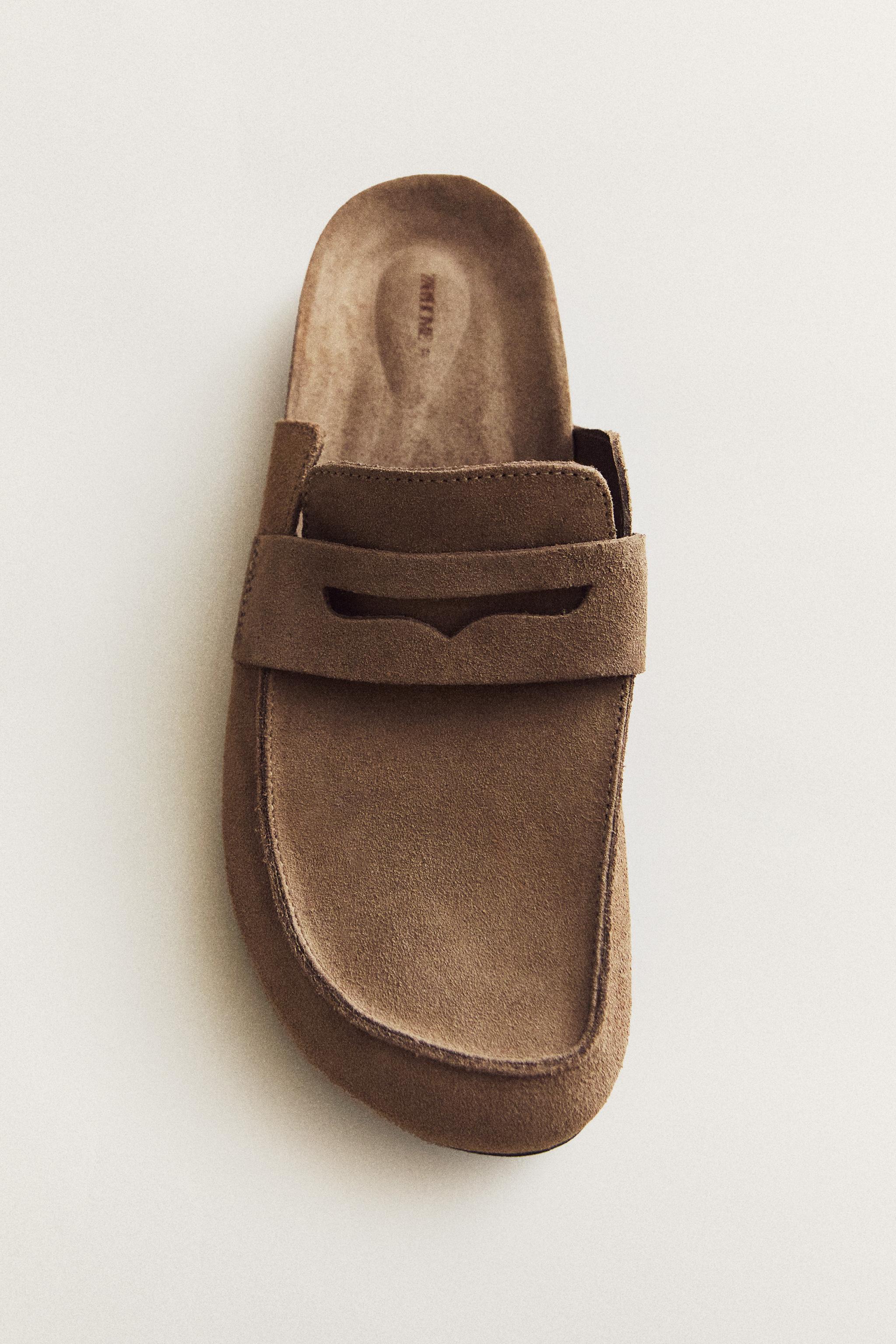 LEATHER MULE CLOG SLIPPERS WITH EYE MASK DETAIL
