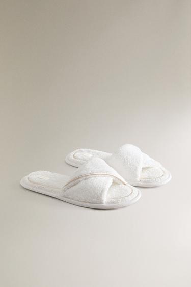 TERRY SLIDERS WITH TRIM — White 2