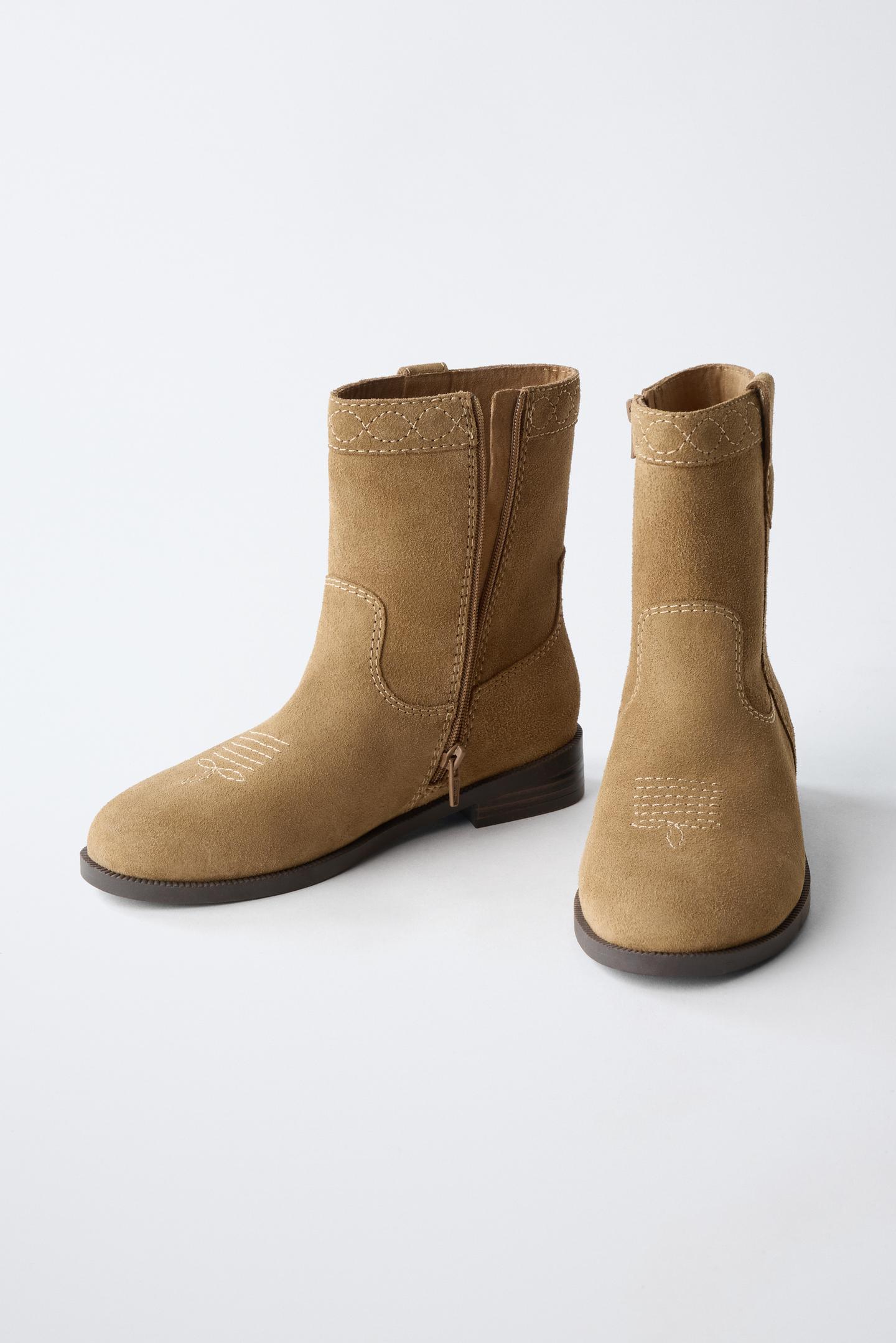 Детские ботинки Zara Leather Cowboy Ankle, цвет: Коричневый — фото 3