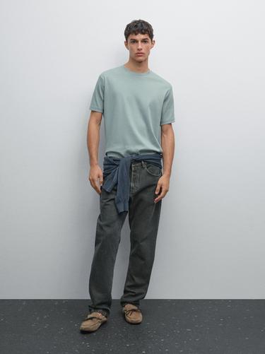 Zara 100% mercerised cotton T-shirt - Pastel blue - Image 0