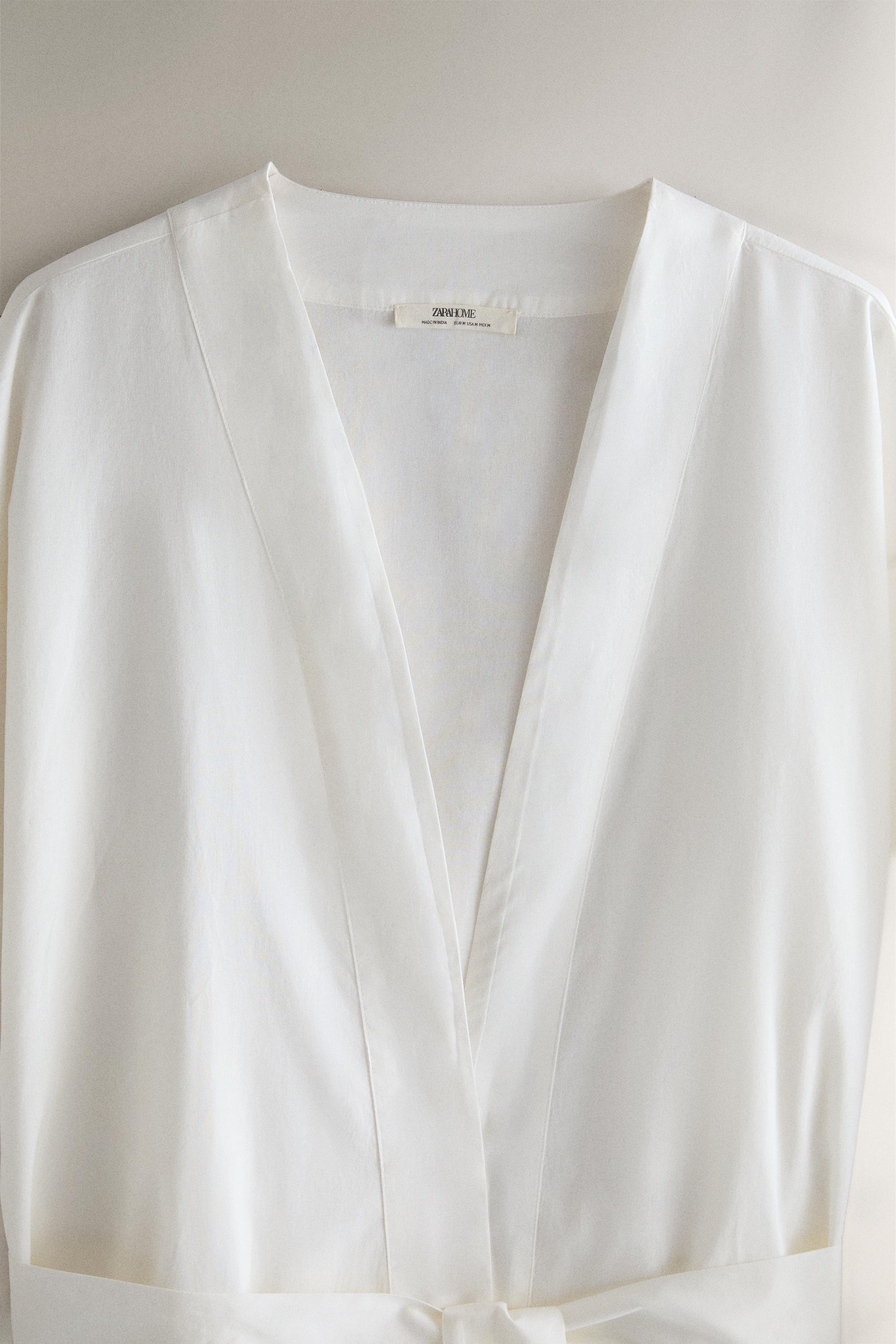 EMBROIDERED COTTON ROBE — Oyster-white