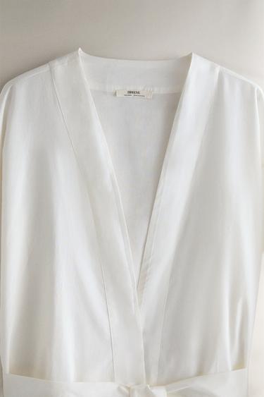 COTTON DRESSING GOWN WITH EMBROIDERY — Oyster-white 2