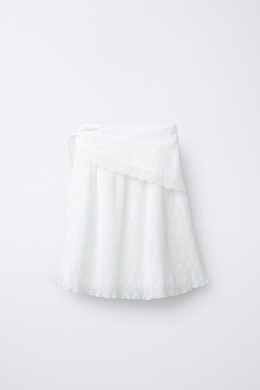 JUPE MI-LONGUE PLISSÉE FOULARD - Blanc de Zara - Image 1