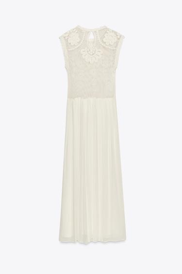 ZW COLLECTION EMBROIDERED COMBINED DRESS - Ecru by Zara - Image 5