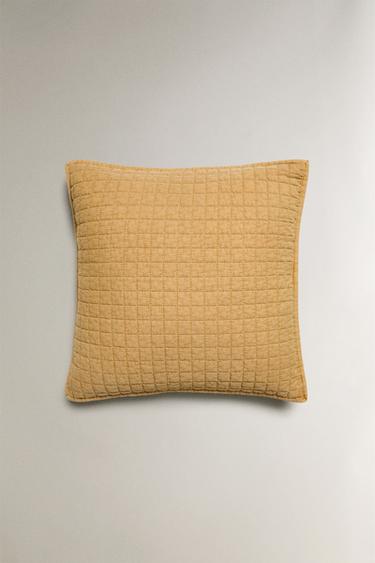 CHILDREN'S CHECK CUSHION COVER FOR QUILTS - Mustard by Zara