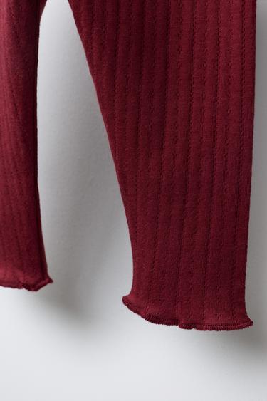 POINTELLE COTTON LEGGINGS - Burgundy by Zara - Image 3