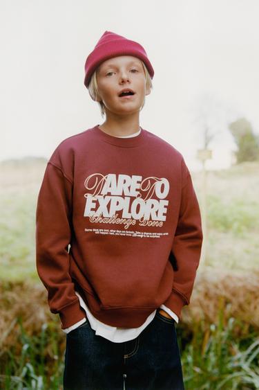 FLOCKED TEXT SWEATSHIRT - dark russet by Zara - Image 0