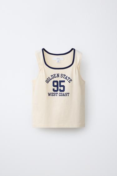 Zara CONTRAST TRIM TEXT T-SHIRT - Ecru