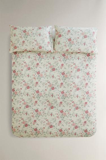 PEONY PRINT SATEEN DUVET COVER - Light green by Zara - Image 0