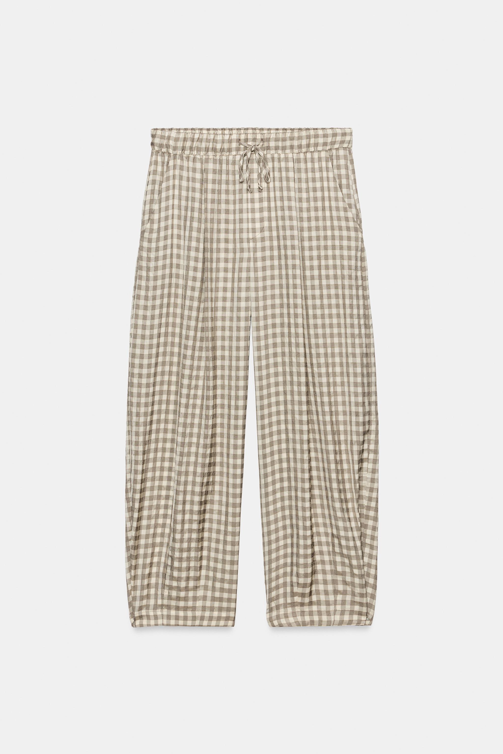 ZW COLLECTION FLOWY PLAID PANTS - Ecru | ZARA Canada