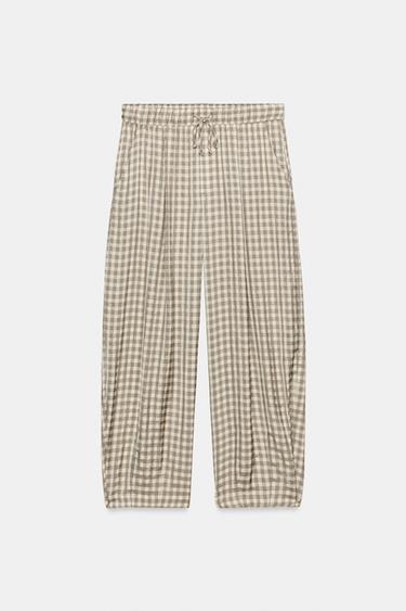 ZW COLLECTION FLOWING CHECK TROUSERS - Ecru by Zara - Image 4