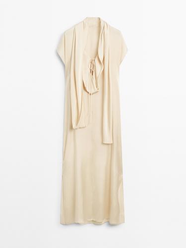 Zara Long flowing dress with scarf detail - Limited Edition - Light yellow