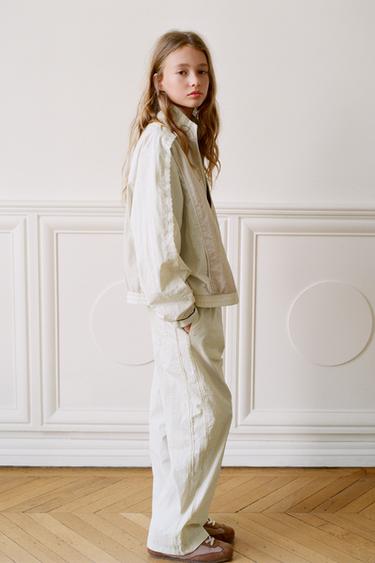PANTALÓN RECTO NYLON CONTRASTE - Crudo de Zara