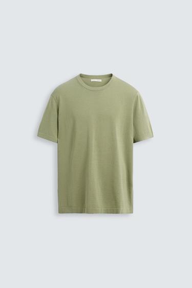 Zara REGULAR FIT KNIT T-SHIRT - Green