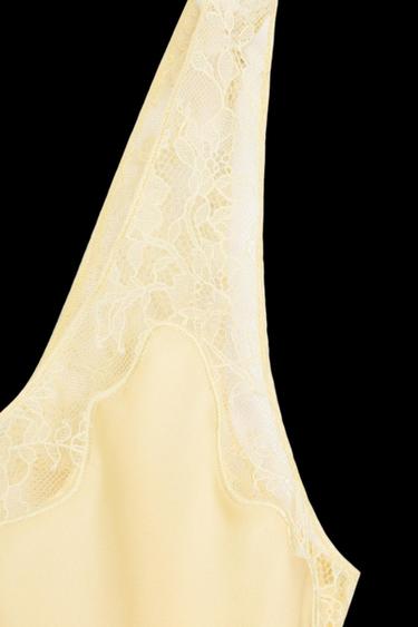 Zara SATIN EFFECT LACE TOP ZW COLLECTION - Yellow