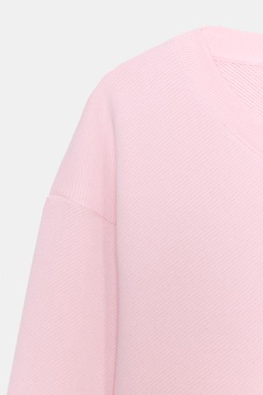 V-NECK CROPPED SWEATSHIRT - Pale pink by Zara - Image 5