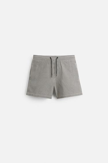 BAÑADOR MEDIO SEERSUCKER - Negro de Zara
