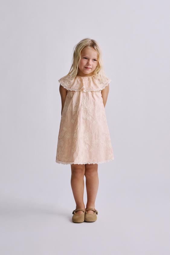 pink embroidered dress zara EMBROIDERED FLORAL DRESS - Pink