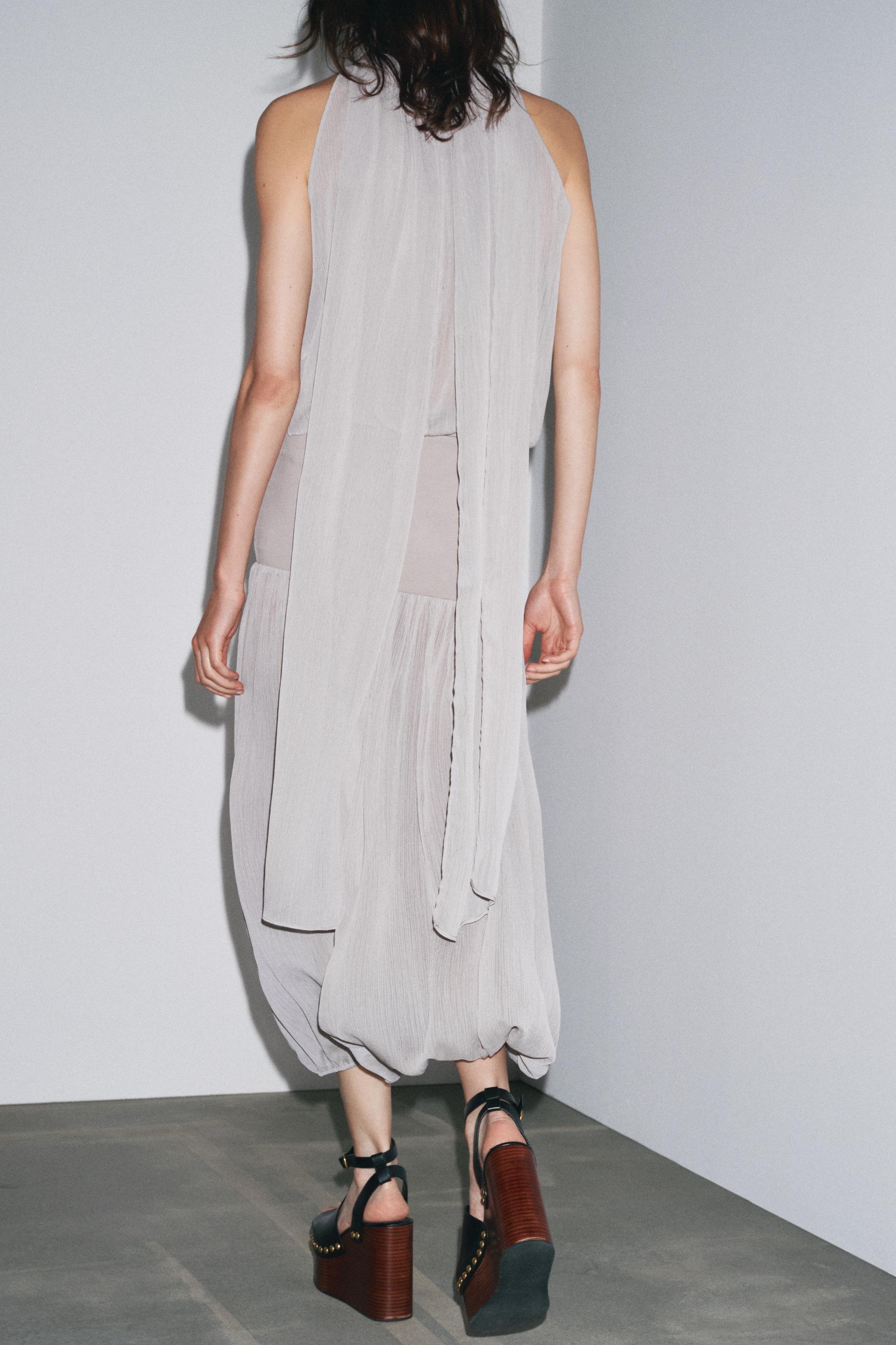 TIED CHIFFON BODYSUIT - Pearl gray | ZARA Canada