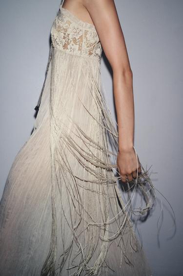 EMBROIDERED FRINGED COMBINATION DRESS - Oyster-white by Zara - Image 1