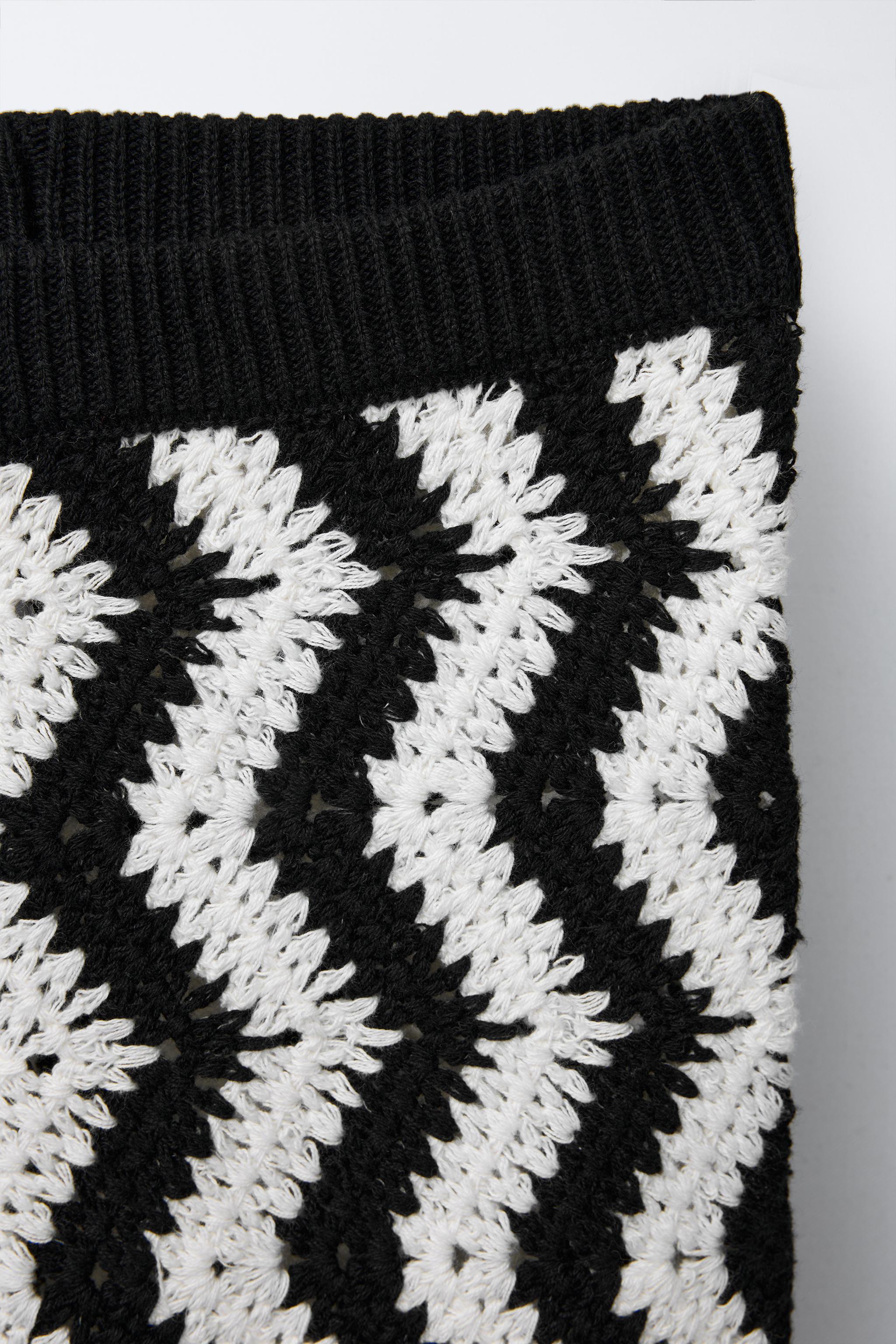 CROCHET KNIT PANTS - Ecru / Black | ZARA United States