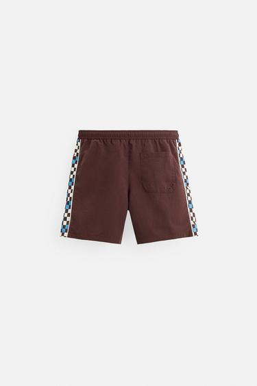LONG CONTRAST TRIM SWIMMING TRUNKS - Burgundy by Zara - Image 6