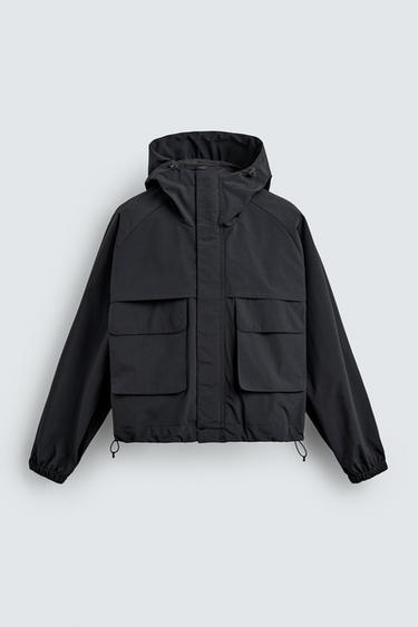 WATER-REPELLENT CROPPED FIT JACKET - Navy blue by Zara