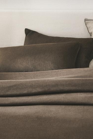 WASHED LINEN DUVET COVER (140 GXM²) - Brown / Taupe by Zara